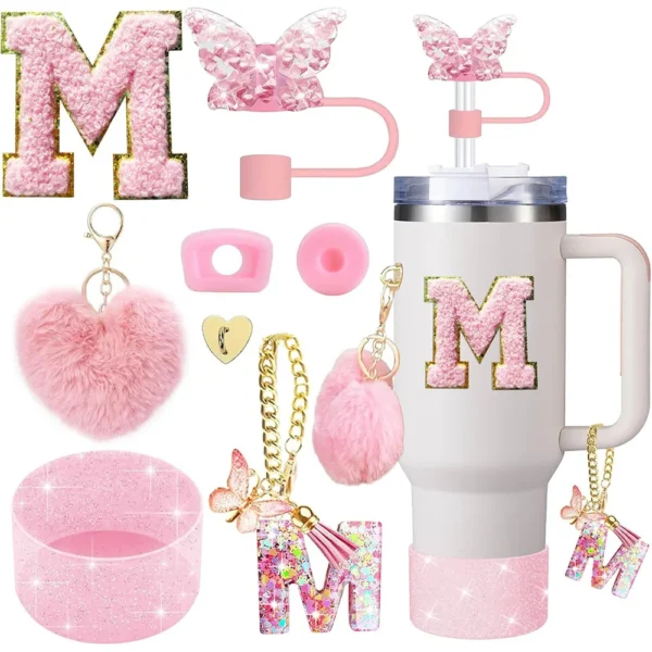 8pcs Cup Accessories for Stanley Cup 30oz 40oz Includes Butterfly Straw Cover Cap Silicone Boot  Handle Charm Initials Sticker - Image 19