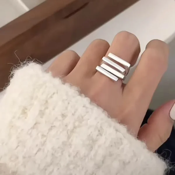 Sam Panda 925 Sterling Rings for Women Simple Geometric Handmade Irregular Retro Ring Gold Zircon Allergy For Birthday Gift - Image 4
