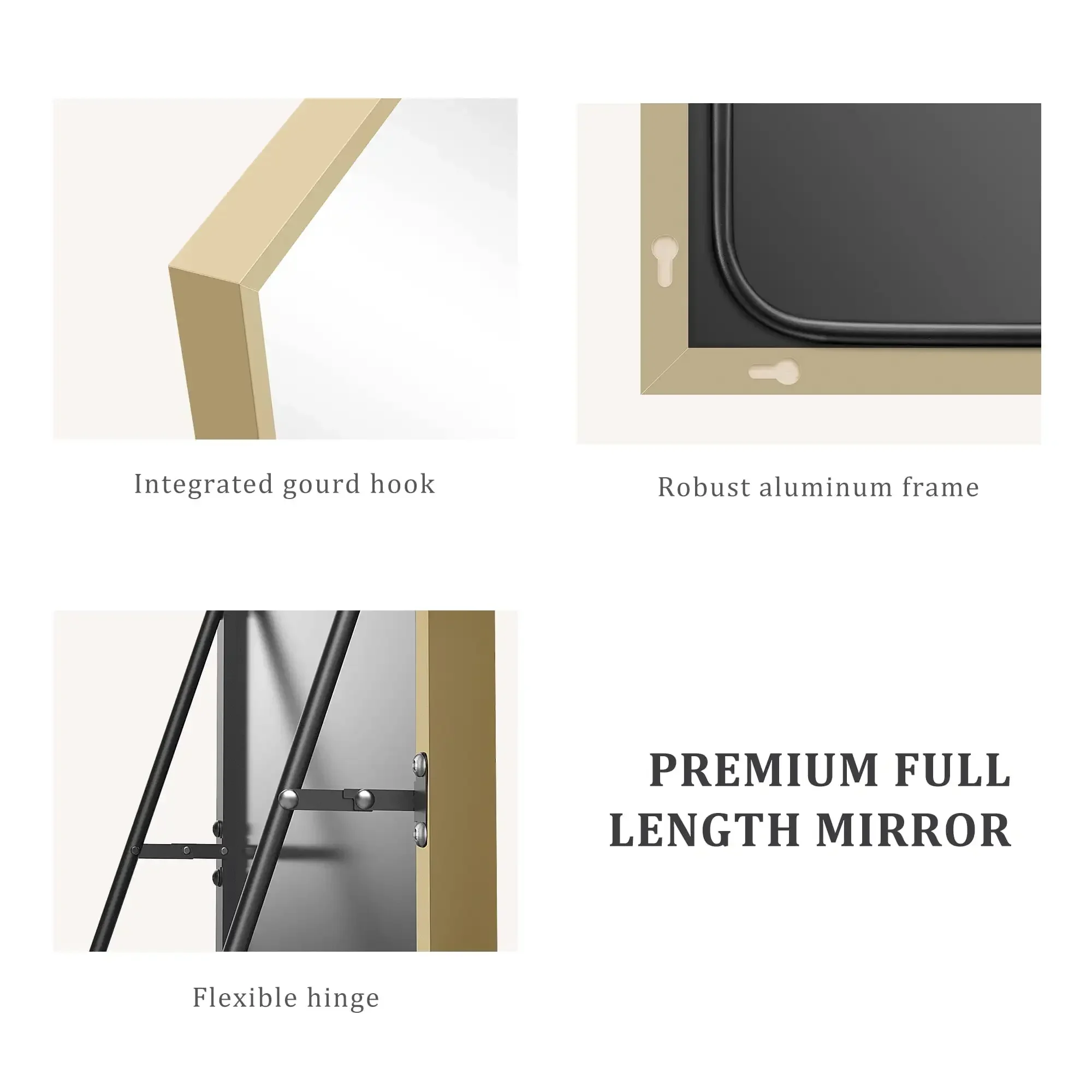 Arched Full Length Mirror 64"x21" Full Body Mirror Rectangle Free Standing Wall Mounted Leaning Hanging Floor Mirrors, Gold - Image 2