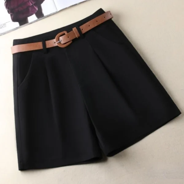 Women's Shorts High Waist Summer 2024 Cotton Straight Short Pants with Belt Office Lady Korean Fashion Solid Shorts for Women - Image 3