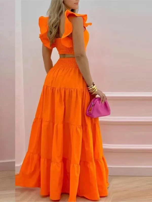 New Sexy Solid Two Suit Dress Women's Fashion Casual Loose Top Maxi Dress 2 Piece Set Female Elegant Holiday Sets 2024 Summer - Image 3