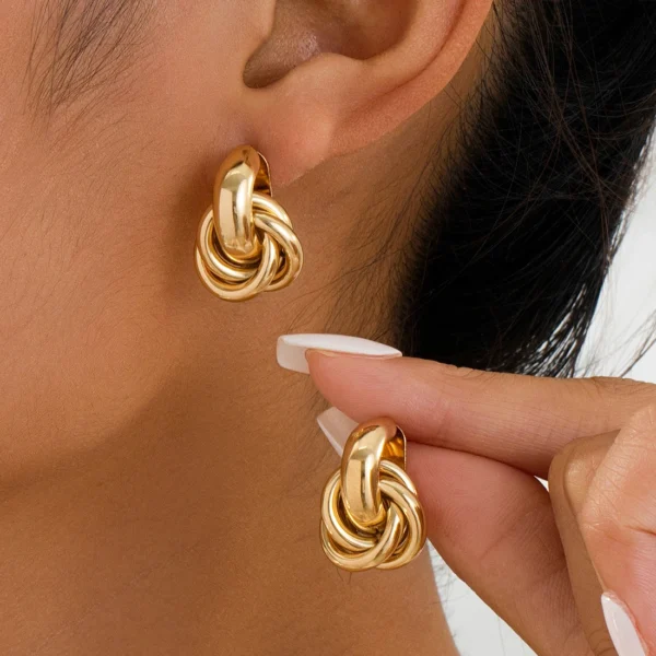 Stainless Steel Chunky Hoop Earrings for Women Girls Gold Color Double Ring Thick Geometric Drop Earrings Statement Jewelry Gift - Image 7