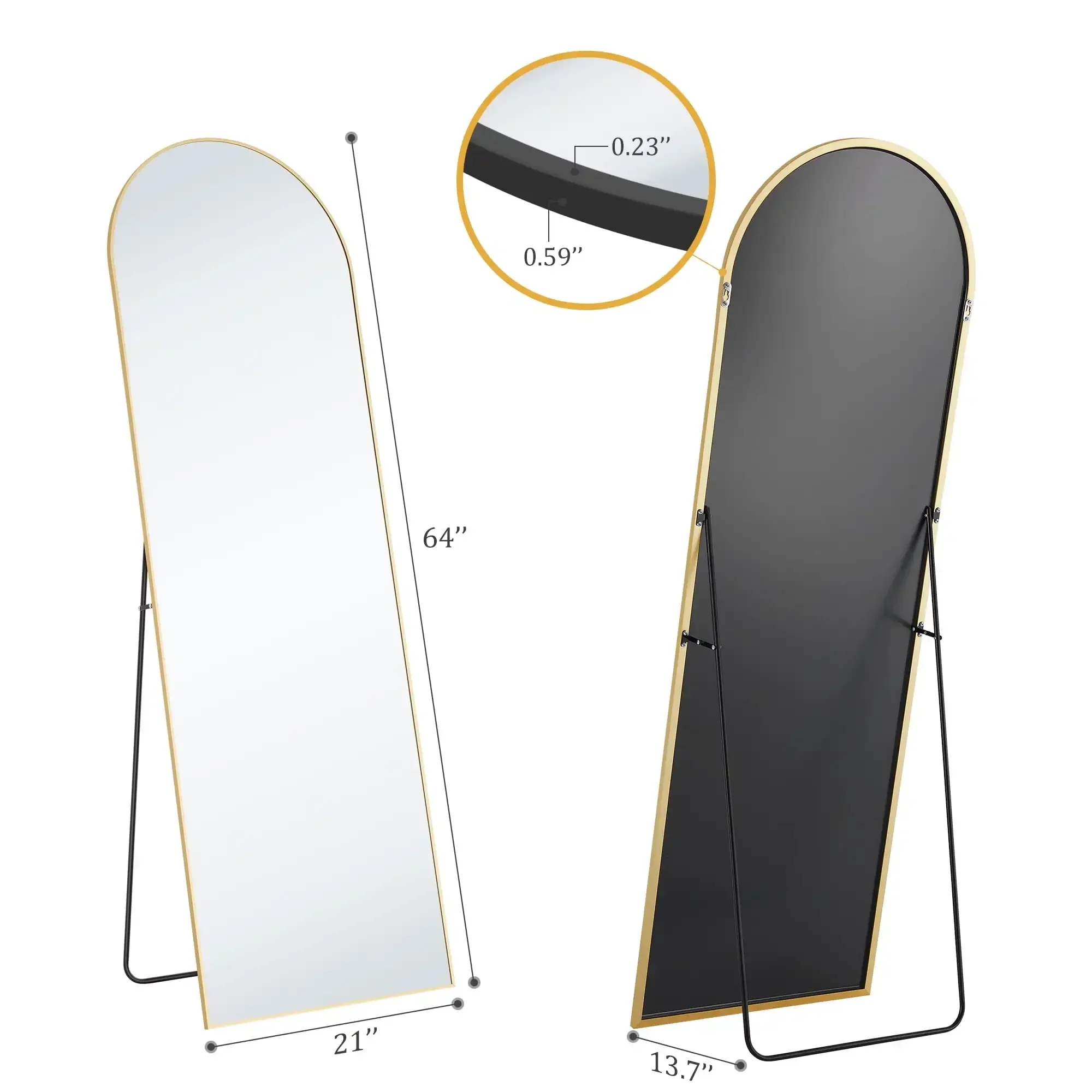 Arched Full Length Mirror 64"x21" Full Body Mirror Rectangle Free Standing Wall Mounted Leaning Hanging Floor Mirrors, Gold - Image 4