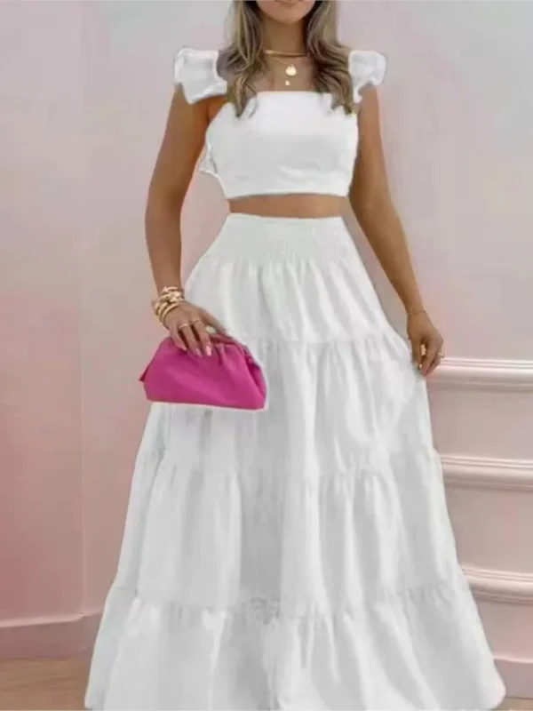 New Sexy Solid Two Suit Dress Women's Fashion Casual Loose Top Maxi Dress 2 Piece Set Female Elegant Holiday Sets 2024 Summer - Image 5