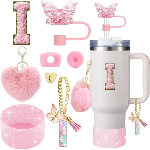 8pcs Cup Accessories for Stanley Cup 30oz 40oz Includes Butterfly Straw Cover Cap Silicone Boot  Handle Charm Initials Sticker - Image 23