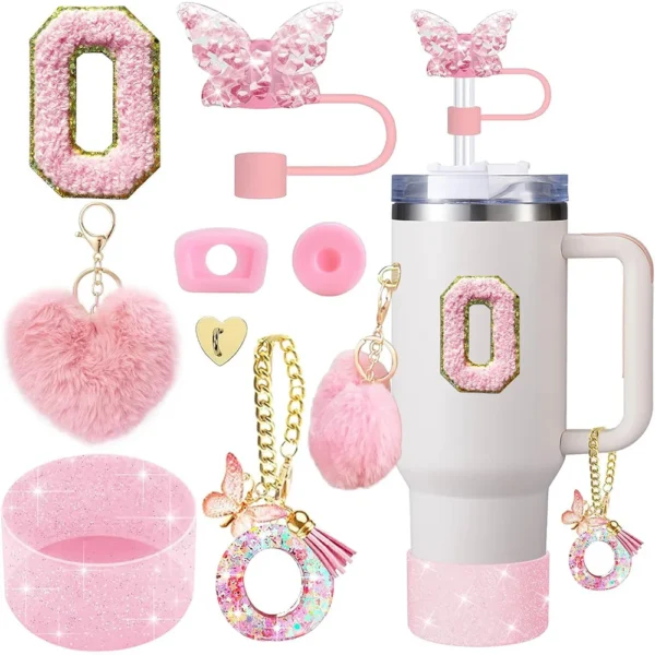 8pcs Cup Accessories for Stanley Cup 30oz 40oz Includes Butterfly Straw Cover Cap Silicone Boot  Handle Charm Initials Sticker - Image 31