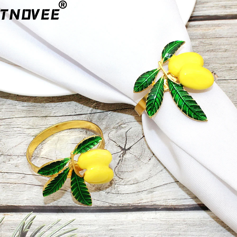 6Pcs Lemon Napkin Rings Yellow Fruit Napkin Holder for Baby Shower Wedding Dinner Party Banquet Christmas Birthday Table Decor