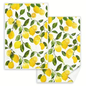 2 Pack Yellow Lemon Kitchen Towels - Super Absorbent, Soft Polyester Bowl and Tea Towels for Cooking, Baking, Homecoming Gift -