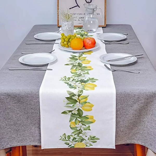 Summer Lemon Leaves Linen Table Runners Table Decor Reusable Farmhouse Table Runners for Dining Wedding Decorations - Image 3