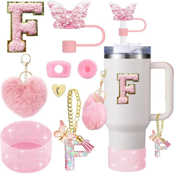 8pcs Cup Accessories for Stanley Cup 30oz 40oz Includes Butterfly Straw Cover Cap Silicone Boot  Handle Charm Initials Sticker - Image 17