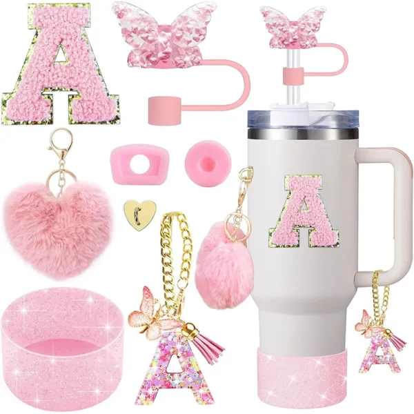 8pcs Cup Accessories for Stanley Cup 30oz 40oz Includes Butterfly Straw Cover Cap Silicone Boot  Handle Charm Initials Sticker