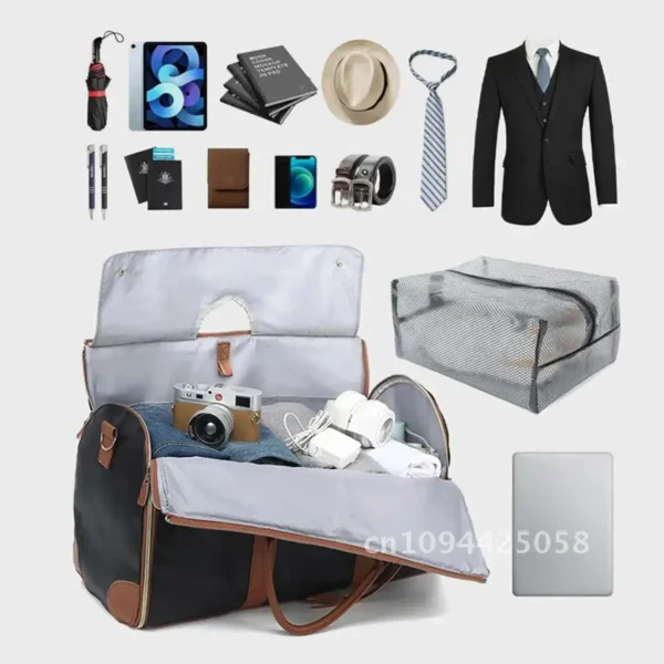 1pc Foldable PU Travel Convenient Carry-on Clothing Bag Women's Bag Bag Leather Business Duffel Women's Large Travel - Image 2