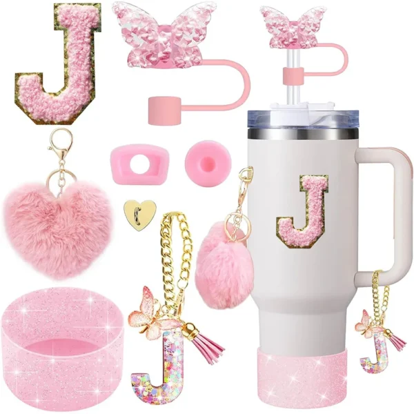 8pcs Cup Accessories for Stanley Cup 30oz 40oz Includes Butterfly Straw Cover Cap Silicone Boot  Handle Charm Initials Sticker - Image 20
