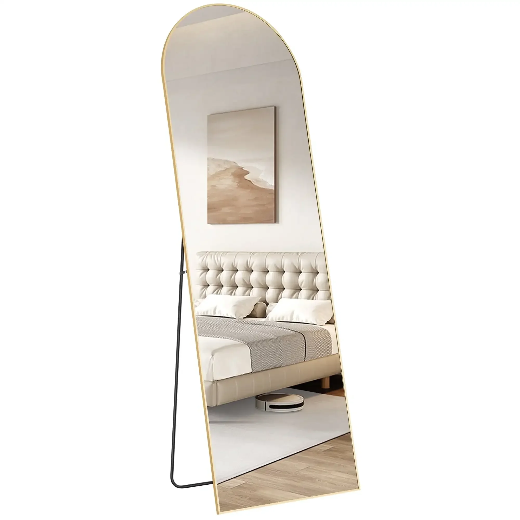 Arched Full Length Mirror 64"x21" Full Body Mirror Rectangle Free Standing Wall Mounted Leaning Hanging Floor Mirrors, Gold - Image 3