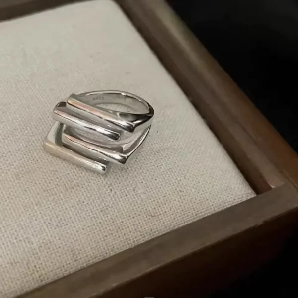 Sam Panda 925 Sterling Rings for Women Simple Geometric Handmade Irregular Retro Ring Gold Zircon Allergy For Birthday Gift - Image 2