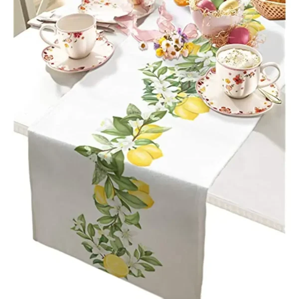 Summer Lemon Leaves Linen Table Runners Table Decor Reusable Farmhouse Table Runners for Dining Wedding Decorations - Image 2