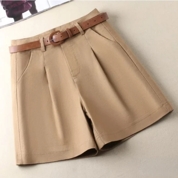 Women's Shorts High Waist Summer 2024 Cotton Straight Short Pants with Belt Office Lady Korean Fashion Solid Shorts for Women - Image 7