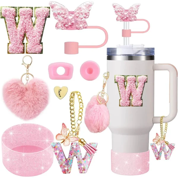 8pcs Cup Accessories for Stanley Cup 30oz 40oz Includes Butterfly Straw Cover Cap Silicone Boot  Handle Charm Initials Sticker - Image 9