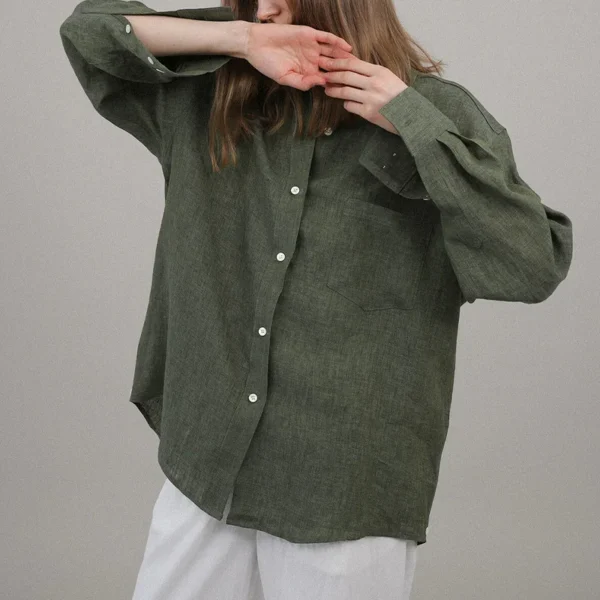 Casual 100% Linen Women Shirt Oversized  Turn Down Collar Long Sleeve Elegant And Vintage Women'S Blouses Blusa Feminina - Image 5