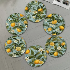 6 pieces of lemon wood coasters, heat-resistant, non-slip, durable, hand-washed, suitable for home, office