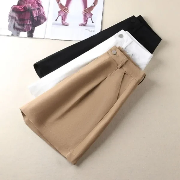 Women's Shorts High Waist Summer 2024 Cotton Straight Short Pants with Belt Office Lady Korean Fashion Solid Shorts for Women - Image 4