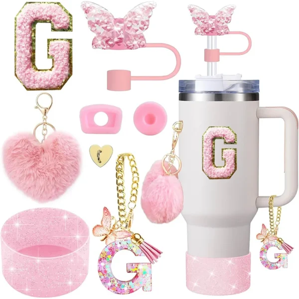 8pcs Cup Accessories for Stanley Cup 30oz 40oz Includes Butterfly Straw Cover Cap Silicone Boot  Handle Charm Initials Sticker - Image 16