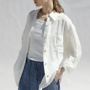 Casual 100% Linen Women Shirt Oversized  Turn Down Collar Long Sleeve Elegant And Vintage Women'S Blouses Blusa Feminina