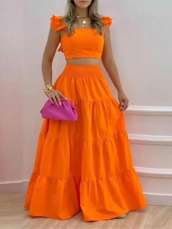 New Sexy Solid Two Suit Dress Women's Fashion Casual Loose Top Maxi Dress 2 Piece Set Female Elegant Holiday Sets 2024 Summer - Image 4