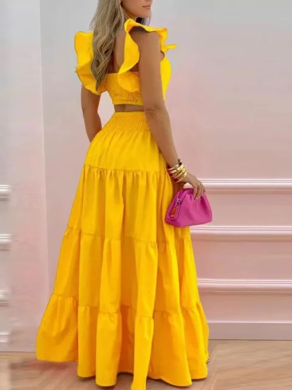 New Sexy Solid Two Suit Dress Women's Fashion Casual Loose Top Maxi Dress 2 Piece Set Female Elegant Holiday Sets 2024 Summer - Image 6