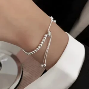 100% Solid 925 Sterling Silver Metal Bracelets for Women Men Beads Adjuatable Handmade Simple Bracelet Birthday Christmas Gift