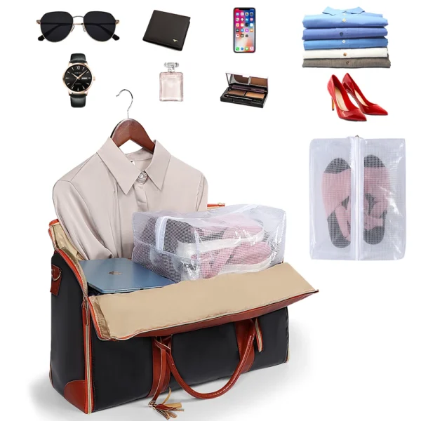 Geestock Folding Suit Storage Bag New PU Travel bag Large Waterproof Travel Suitcase For Women Sport Outdoor Weekend Bag Handbag - Image 2