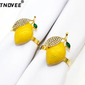 6Pcs Lemon Napkin Rings Rhinestone Fruit Napkin Holder Metal Napkin Buckles for Baby Shower Wedding Holiday Party Table Decor