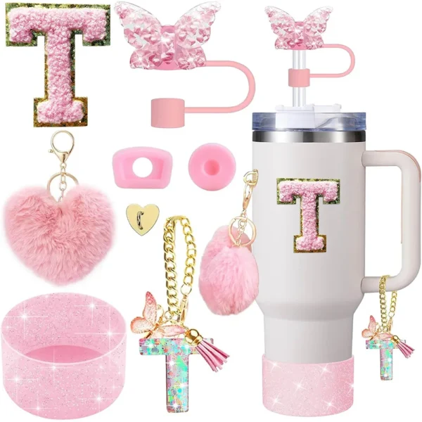 8pcs Cup Accessories for Stanley Cup 30oz 40oz Includes Butterfly Straw Cover Cap Silicone Boot  Handle Charm Initials Sticker - Image 27