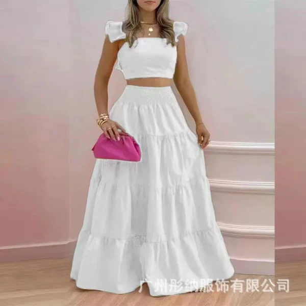 New Sexy Solid Two Suit Dress Women's Fashion Casual Loose Top Maxi Dress 2 Piece Set Female Elegant Holiday Sets 2024 Summer - Image 10