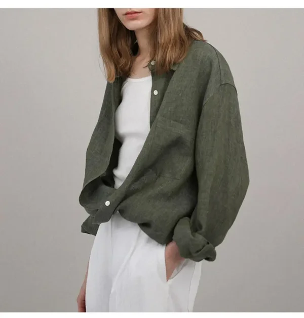 Casual 100% Linen Women Shirt Oversized  Turn Down Collar Long Sleeve Elegant And Vintage Women'S Blouses Blusa Feminina - Image 6