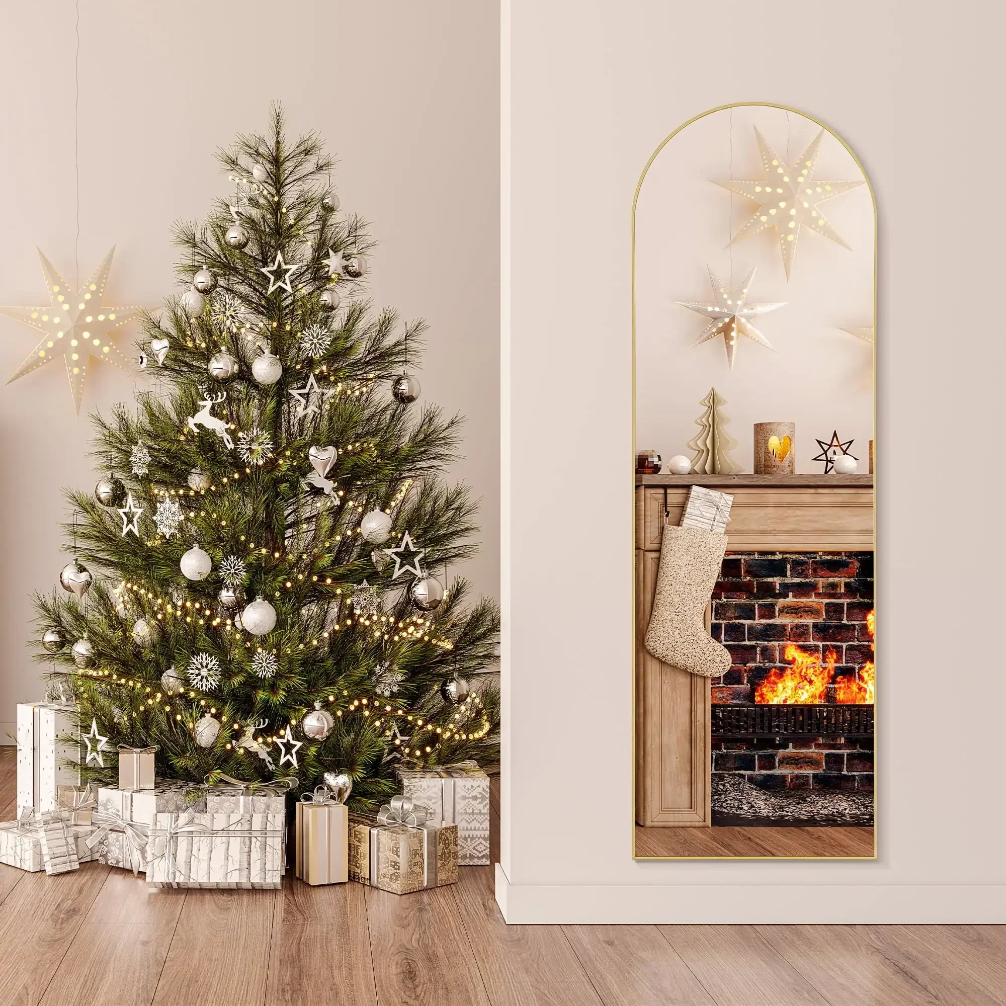 Arched Full Length Mirror 64"x21" Full Body Mirror Rectangle Free Standing Wall Mounted Leaning Hanging Floor Mirrors, Gold - Image 5