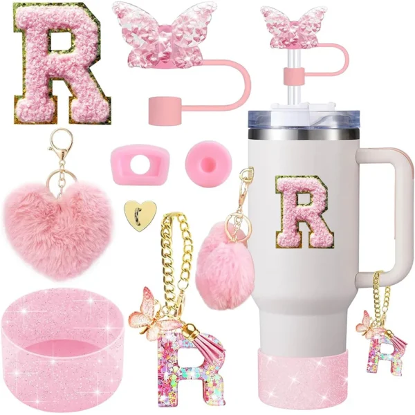 8pcs Cup Accessories for Stanley Cup 30oz 40oz Includes Butterfly Straw Cover Cap Silicone Boot  Handle Charm Initials Sticker - Image 24