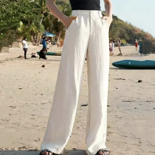 Summer Baggy Cotton Linen Pants Women Elegant High Waist White Wide Leg Pants Woman Casual Loose Straight Full Trousers Female - Image 4