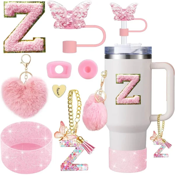 8pcs Cup Accessories for Stanley Cup 30oz 40oz Includes Butterfly Straw Cover Cap Silicone Boot  Handle Charm Initials Sticker - Image 8