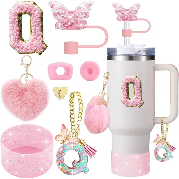 8pcs Cup Accessories for Stanley Cup 30oz 40oz Includes Butterfly Straw Cover Cap Silicone Boot  Handle Charm Initials Sticker - Image 29
