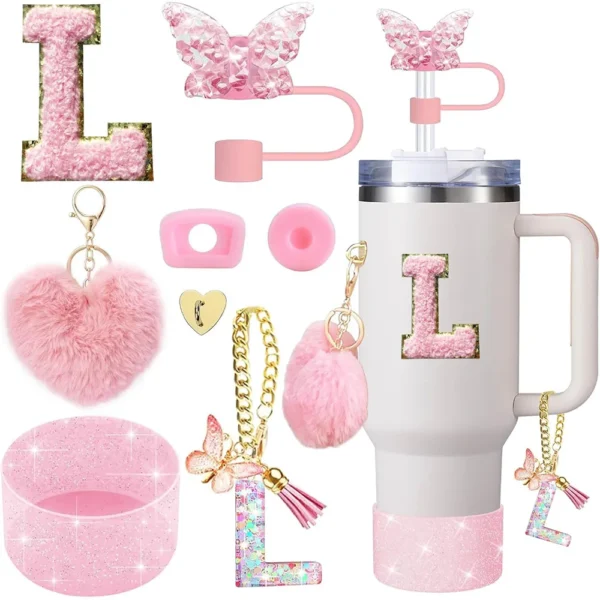 8pcs Cup Accessories for Stanley Cup 30oz 40oz Includes Butterfly Straw Cover Cap Silicone Boot  Handle Charm Initials Sticker - Image 18