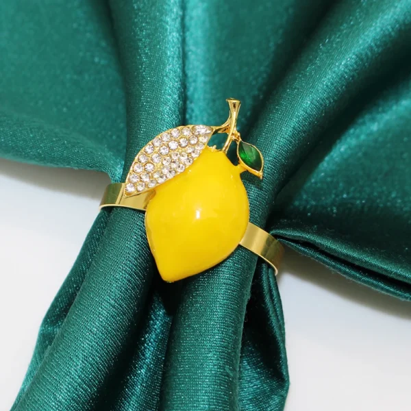 6Pcs Lemon Napkin Rings Metal Fruit Napkin Buckles Rhinetone Napkin Holder for Wedding Birthday Dinner Party Table Decor HB142 - Image 2