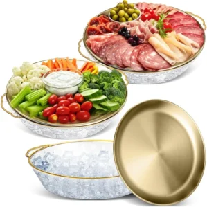 3 Set 11.8" Chilled Serving Tray for Parties with Compartments Ice Chilled Party Platter Charcuterie Serving Board Cold Dish