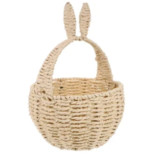 1pc Rabbit Ears Woven Basket Paper Rope Imitation Rattan Woven Basket Bunny Flower Basket Easter Day Toy Children Tote Basket