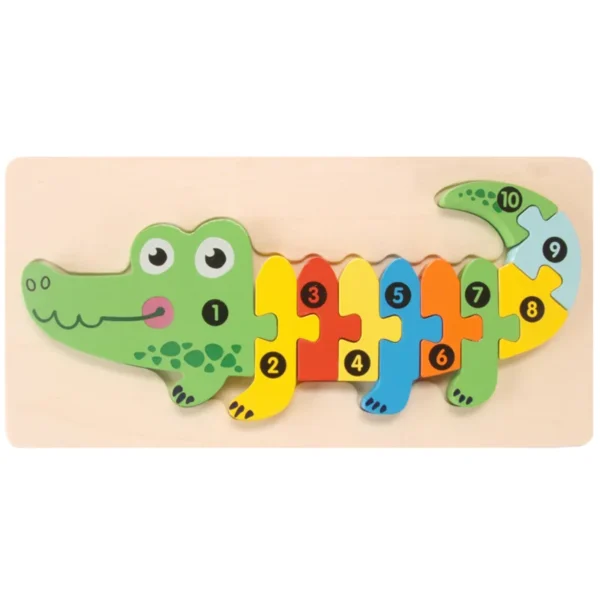3D Stereoscopic Montessori Wooden Puzzle Cartoon Dinosaur Animal Shape Color Cognitive Educational Game Toy Kids Birthday Gift - Image 9