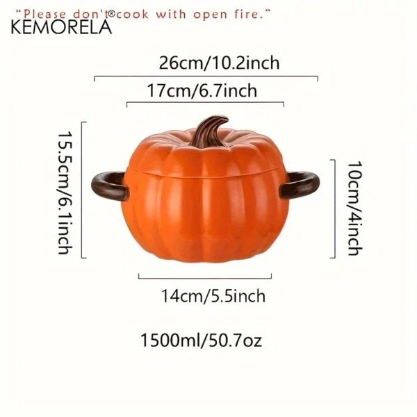 50OZ Dutch Oven Pot With Lid Ceramic Pumpkin Dish Halloween Pumpkin Pottery Dessert Saucepan No Open Flames Cute Pumpkin Bowl - Image 9