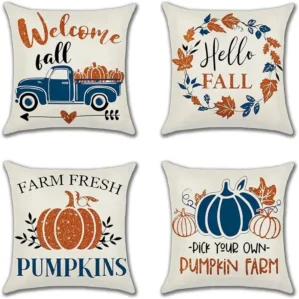 Home Decor Welcome Fall with Truck & Pumpkin Design Pattern Cushion Cover Suitable for Sofa Bedroom Car Pillow Cover