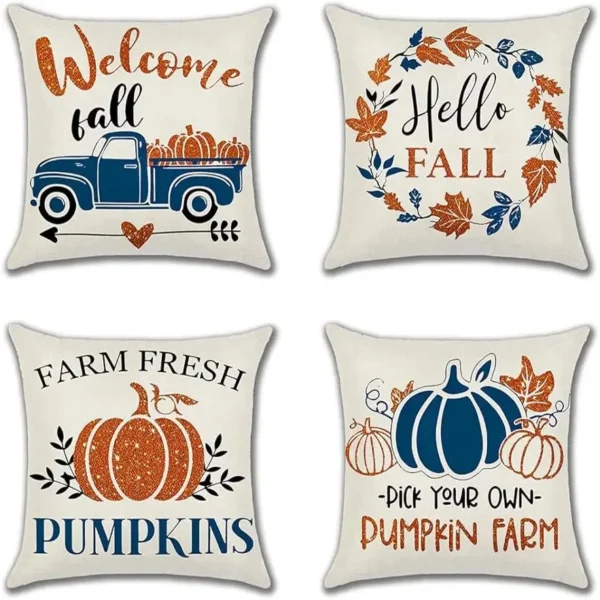 Home Decor Welcome Fall with Truck & Pumpkin Design Pattern Cushion Cover Suitable for Sofa Bedroom Car Pillow Cover