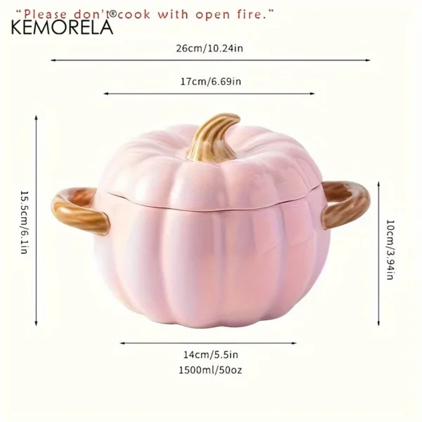 50OZ Dutch Oven Pot With Lid Ceramic Pumpkin Dish Halloween Pumpkin Pottery Dessert Saucepan No Open Flames Cute Pumpkin Bowl - Image 7