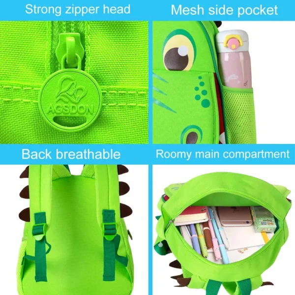 Dinosaur Backpack for Boys, 12" Toddler Preschool Kids Bookbag, Cute Animal Kindergarten Schoolbag - Image 4